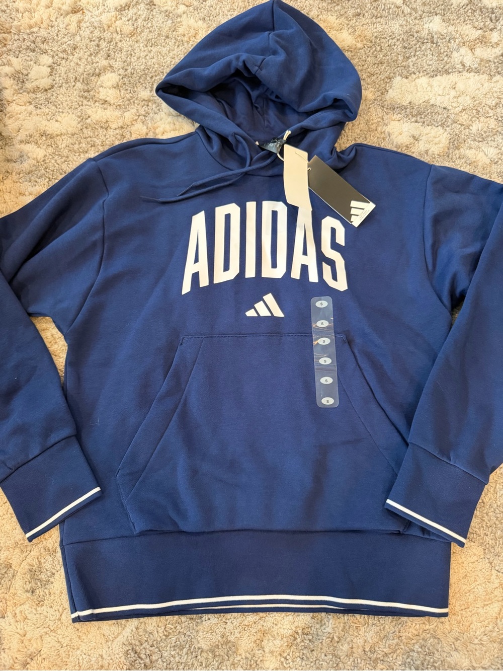 adidas Men’s Navy Blue Crewneck Hoodie with White Logo